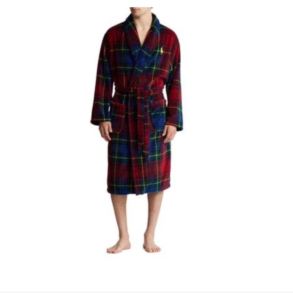 Polo Ralph Lauren Plaid Microfiber Shawl Collar Robe in Terra Plaid